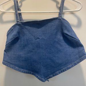 NWT Show Me Your MuMu Blue Handkerchief Top Tie Back Denim Size Small